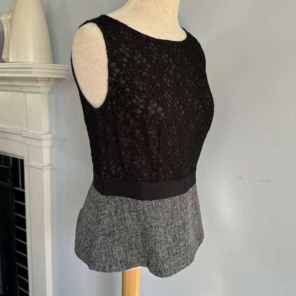 Ann Taylor lace & tweed peplum top in black gray & white Size 8 EUC - Picture 2 of 10